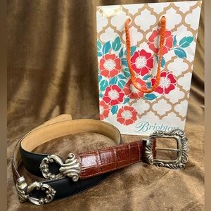 Brighton Belt 2-tone Leather Black Brown Ornate Buckle & Accents - Small